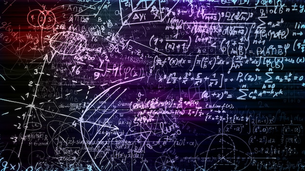 3d rendering of abstract blocks of mathematical formulas located in the virtual space