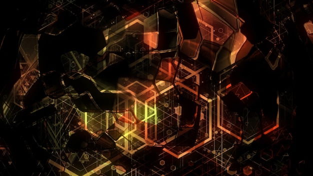 3D rendering of abstract geometric background. Colorful luminous geometric shapes form a background in the form of a color scheme