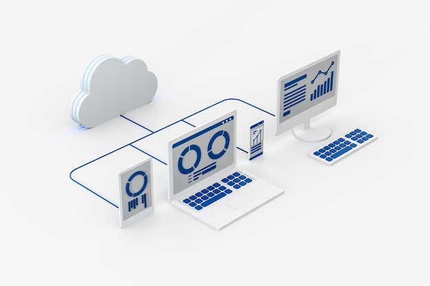 3d rendering of Cloud computing technology modern isometric line