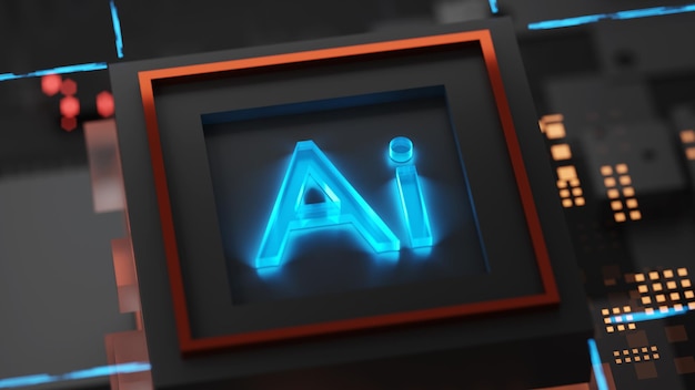 3D rendering of cyberpunk AI Circuit board Technology background Central Computer Processors CPU and GPU concept Motherboard digital chip Tech science background