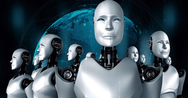 3D rendering of robot hominoid group