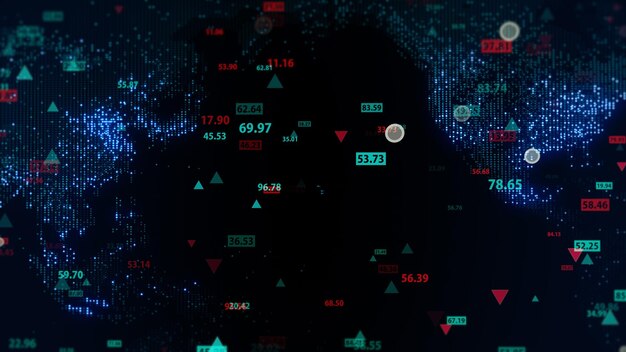 3d rendering of stock market data on digital earth map background