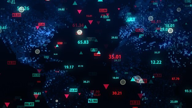 3d rendering of stock market data on digital earth map background