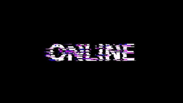 3d rendering online text with screen effects of technological glitches