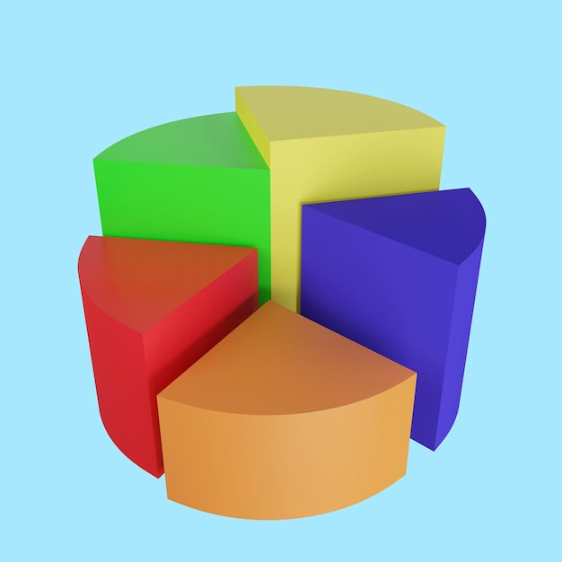 3d rendering pie chart icon on blue background