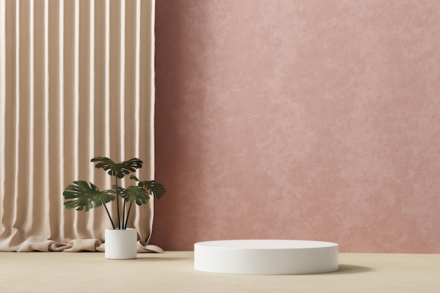 3D rendering platform podium with plant product presentation background