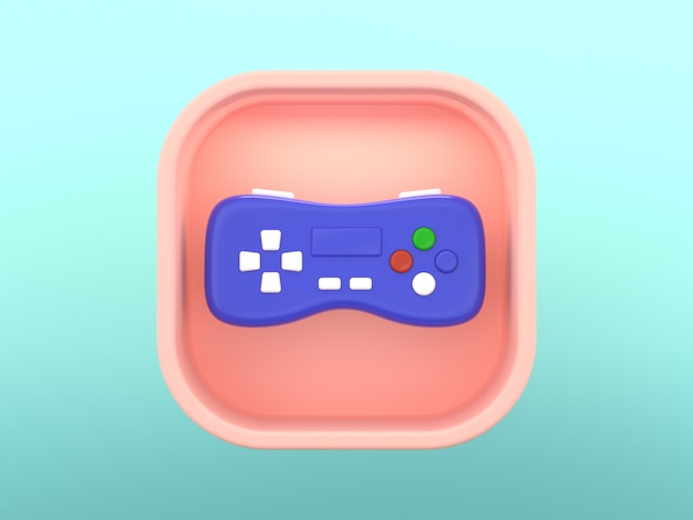 3d rendering square skeuomorphic icon video games joystick