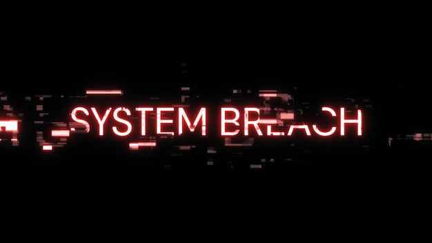 3d rendering system breach text with screen effects of technological glitches