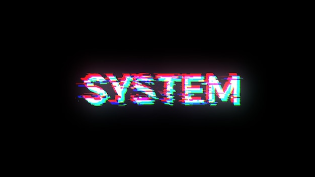 3D rendering system text with screen effects of technological glitches