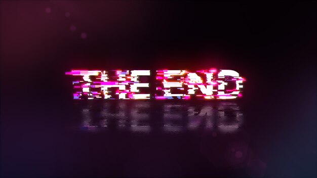 3d rendering the end text with screen effects of technological glitches