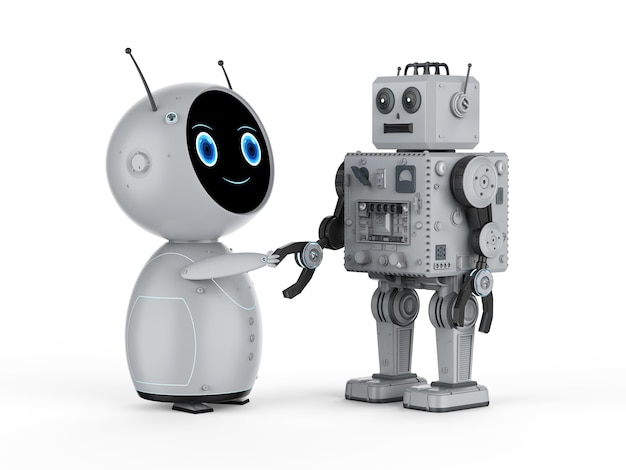 3d rendering toy robot hand shaking on white background