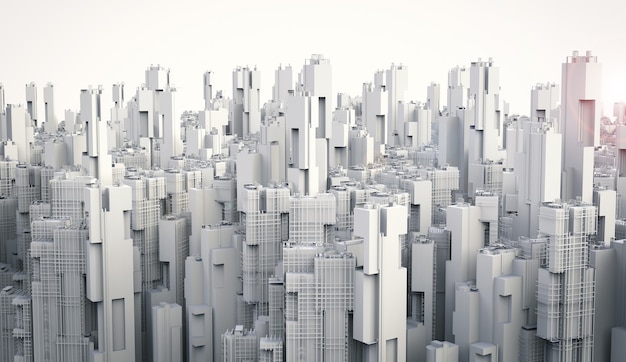 3d rendering white buildings on white background
