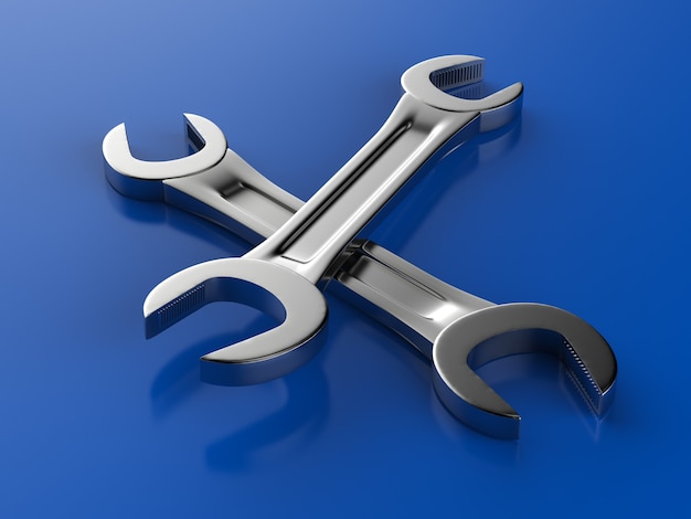 3d rendering wrenches on blue background
