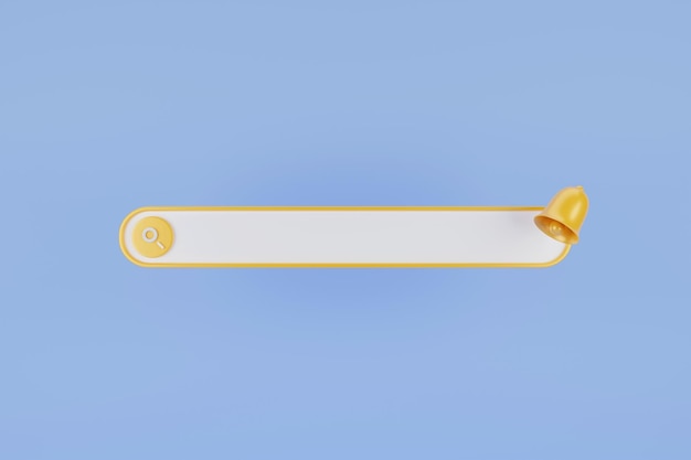 3D search bar bell Search bar template for website Navigation search for browser Browser button for website and UI design Pastel soft colors yellow blue background 3d rendering