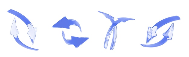 3d set of blue curve arrow isolated render icon Two circular arrows up and down left and right different angles view Symbol of refresh reload repeat update and synchronization