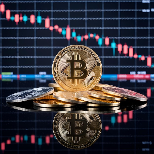 3d stack of golden cryptocurrency bitcoin shiny rounded coins stack white background 3d illustration