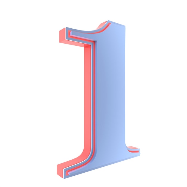 3D volumetric redblue number 0 on a white background Rendering an image