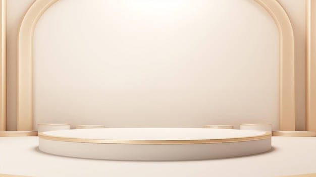 3d white gold luxury wide background with grand podium