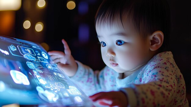 a baby learns online using futuristic technology generative ai