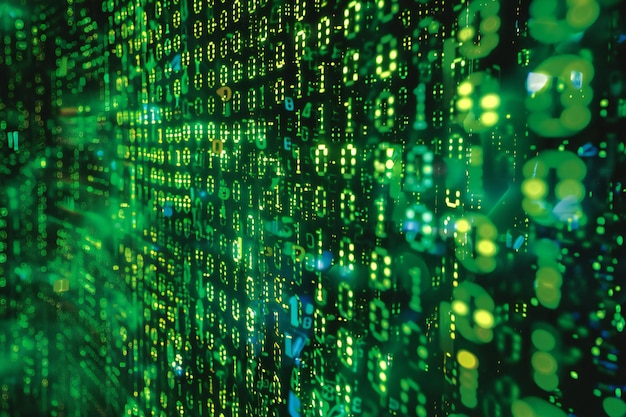 a background of green binary code numbers symbolizing the digital world and data technology the bi
