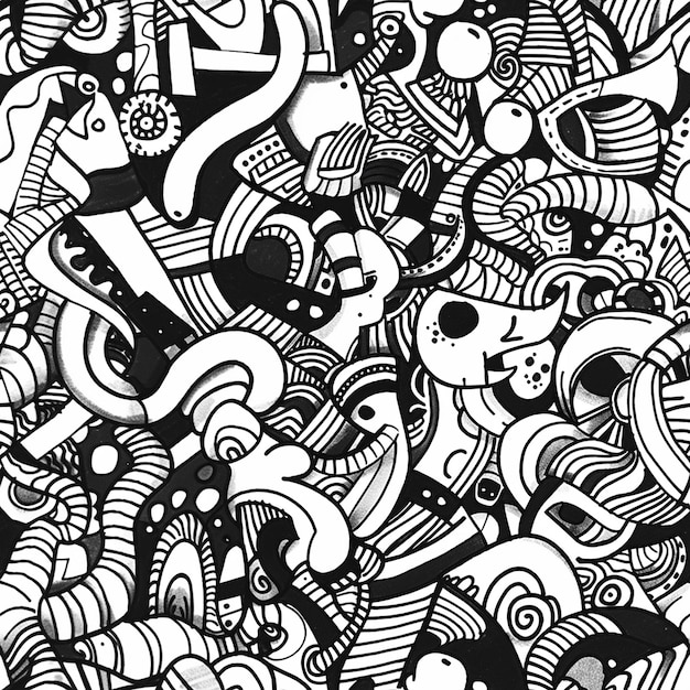 a black and white illustration of a colorful abstract pattern