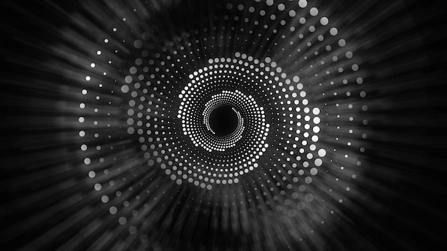 a black and white image of a circular tunnel with the light shining through it