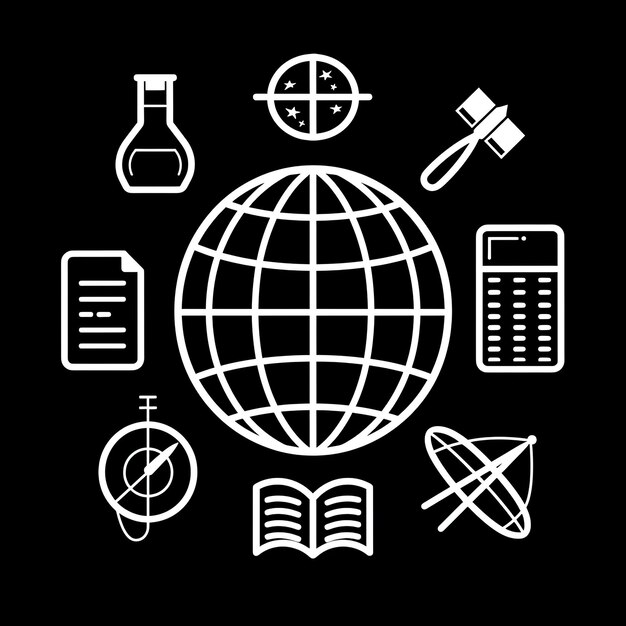 a black background with a white image of a globe and a cell phone
