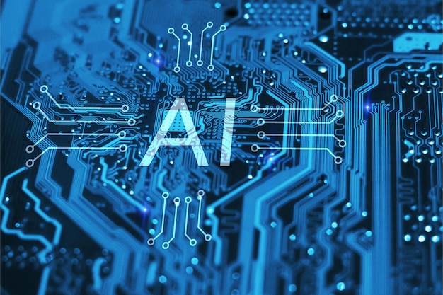 A blue circuit board with the word ai on it