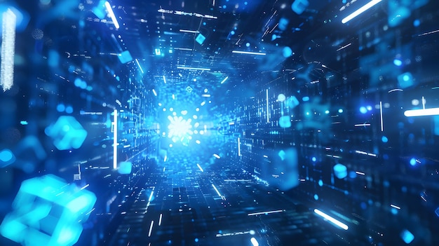 a blue tunnel with a blue light and a blue light