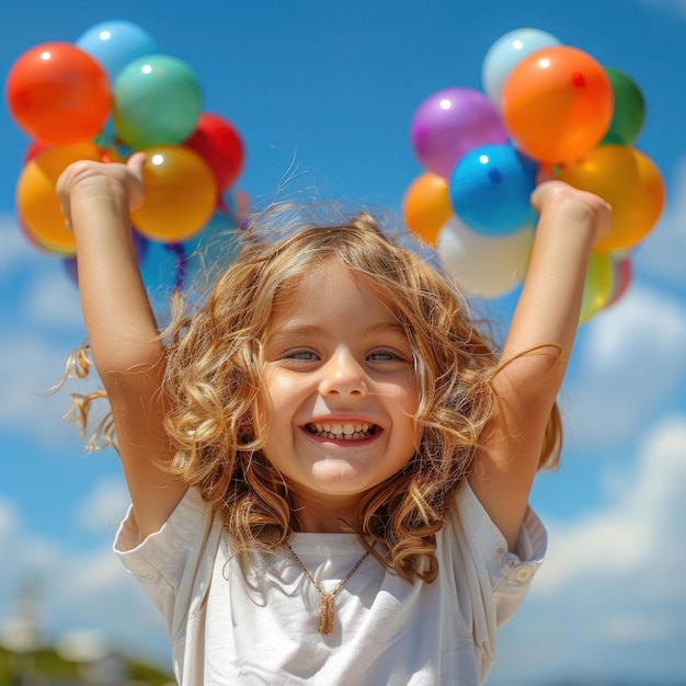 a child shows a happy facial gesture by carrying a balloon in his hand with a background