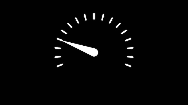 a clean and minimalistic speed meter icon set against a dark black background indicating speed