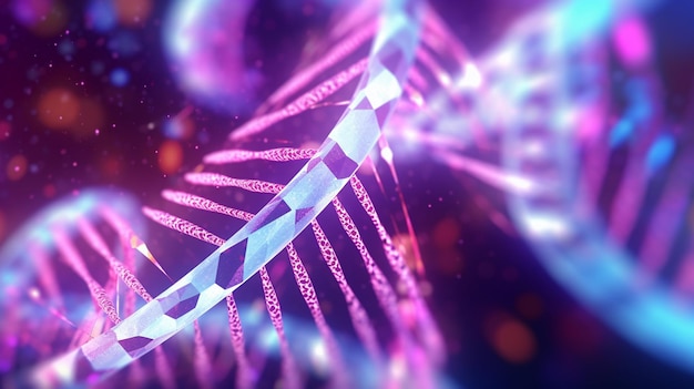 A close up of a dna strand with the word dna on it