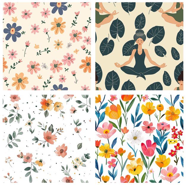 a collection of colorful flowers and leaves