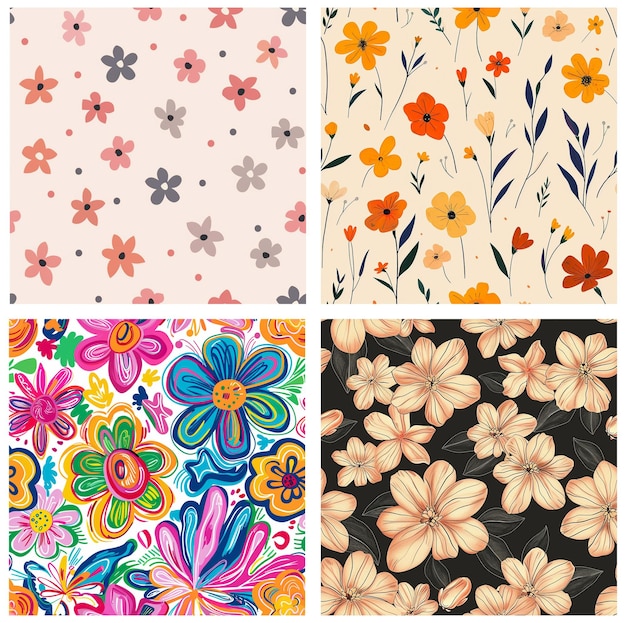 a collection of colorful flowers and leaves