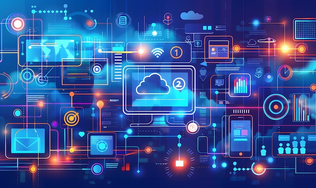 a colorful abstract background of a digital art with a cloud on the top
