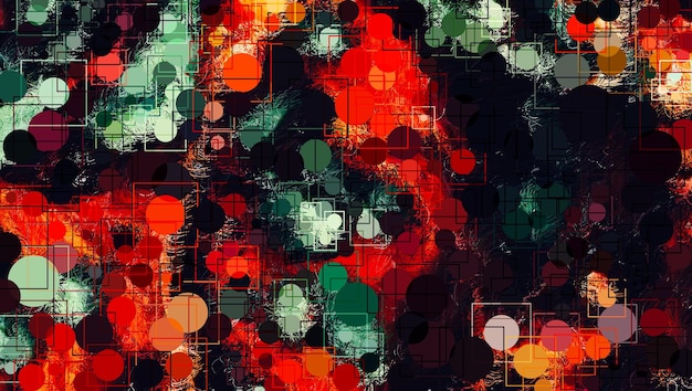 a colorful abstract painting with many different shapes and colors
