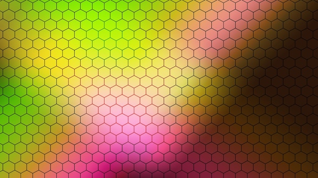 A colorful hexagon pattern with a pink background.