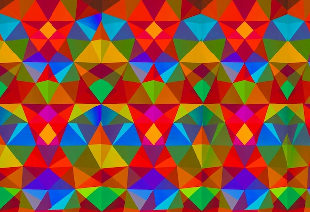 a colorful pattern of triangles with a geometric pattern of squares