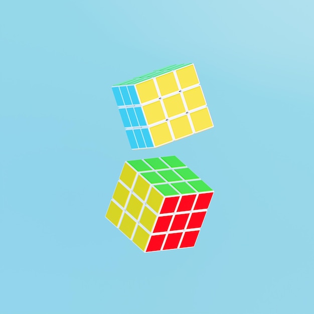 A colorful rubik's cube is on a blue background.