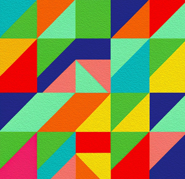 A colorful wall with a triangle pattern in the middle.