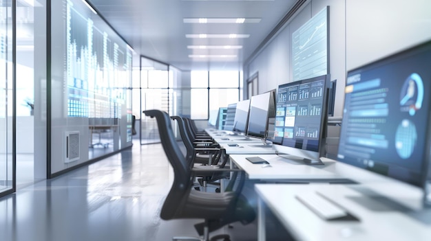 a computer room with a computer and monitors on the wall