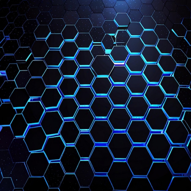 a dark background with a blue and orange pattern of the hexagonal tiles