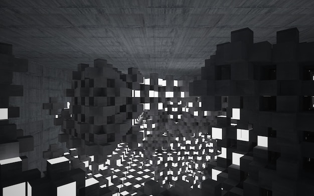A dark room with a large cubes that says'the word'on it
