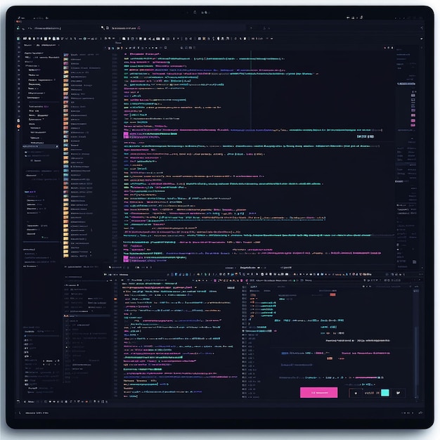 A detailed code editor with a frontend framework like React or Vuejs highlighted