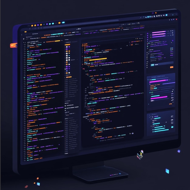 A detailed code editor with a frontend framework like React or Vuejs highlighted