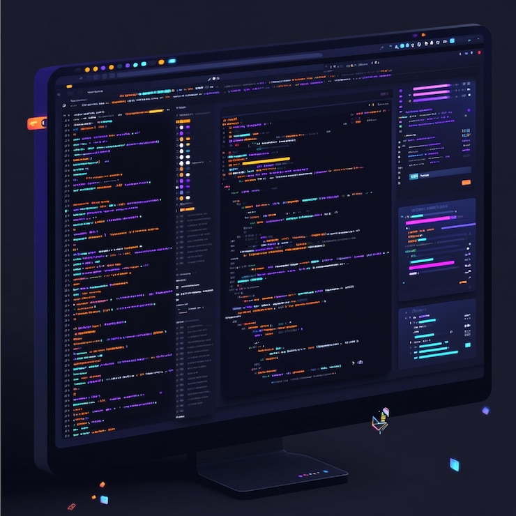Photo a detailed code editor with a frontend framework like react or vuejs highlighted
