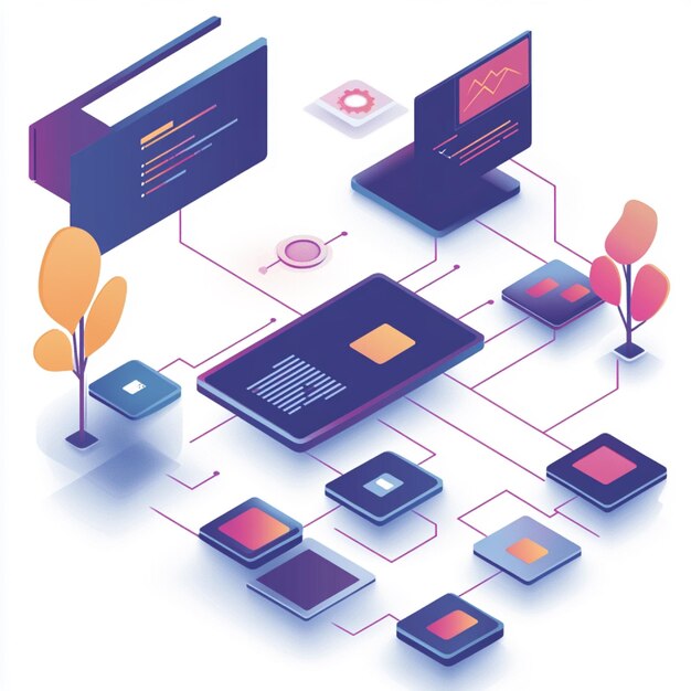 A digital flowchart showing the frontend development process from design to deployment