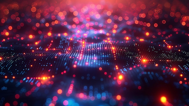 a digital image of a spider web with a pattern of red and blue lights