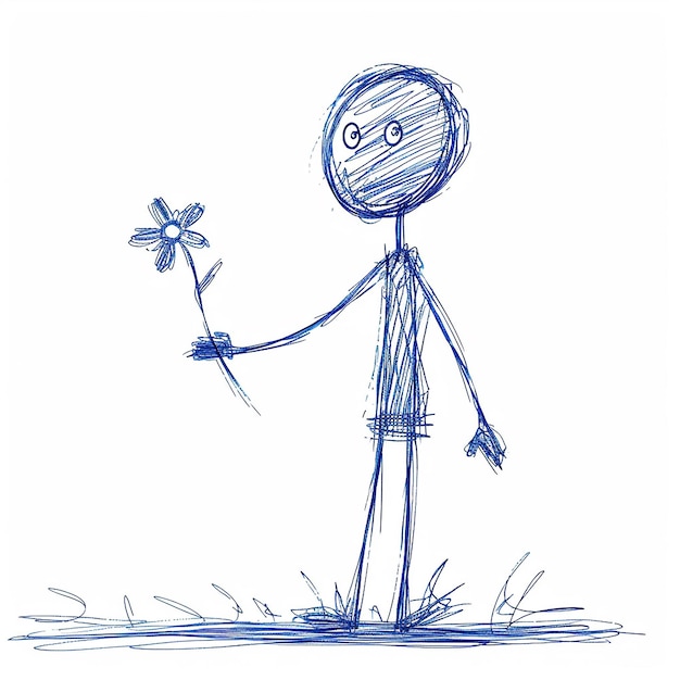 a drawing of a man with a flower in his hand