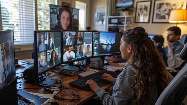 a girl is looking at a computer screen with the word  i love  on it